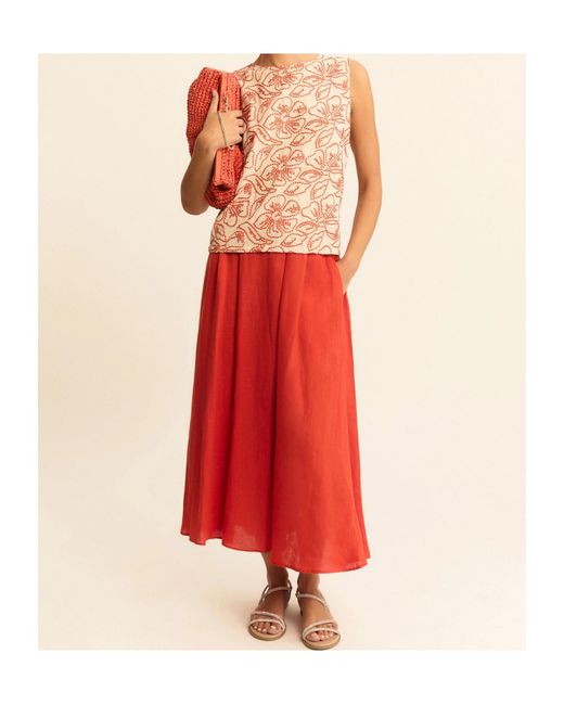 Marella Red Pleated Linen Skirt