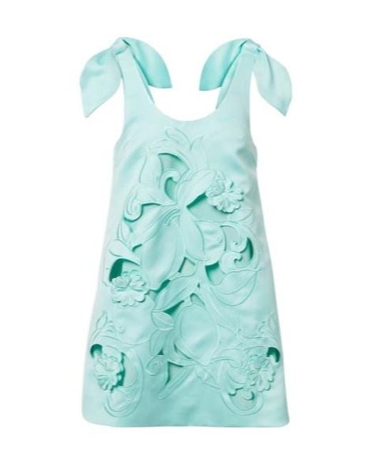 Leo Blue Harper Bow-Detail Embroidered Minidress