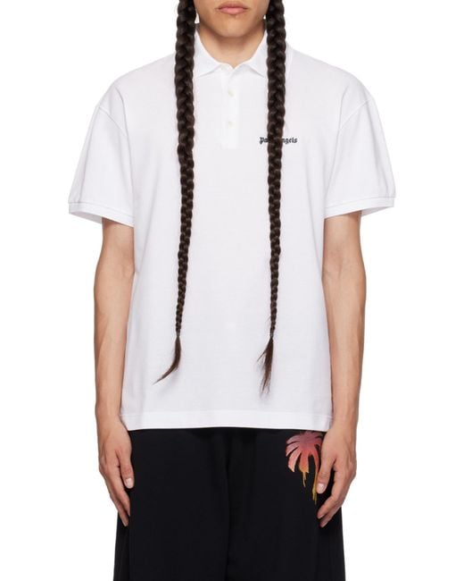 Palm Angels White Logo Embroidered Polo Shirt for men