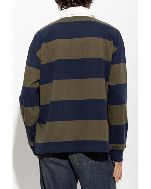 A.P.C. Blue Striped Long Sleeve Polo Shirt for men