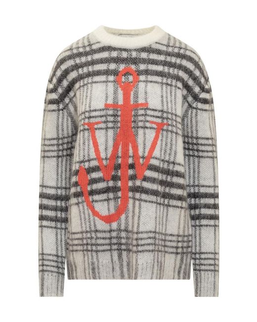 J.W. Anderson Gray Jw Anderson Logo Intarsia-Knit Checked Jumper