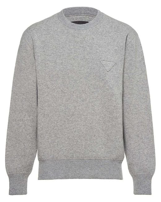 Prada Gray Long Sleeved Crewneck Sweater for men