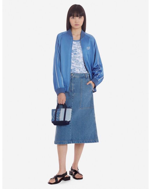 Maison Kitsuné Blue Maison Kitsuné Teddy Logo Embroidered Satin Bomber Jacket