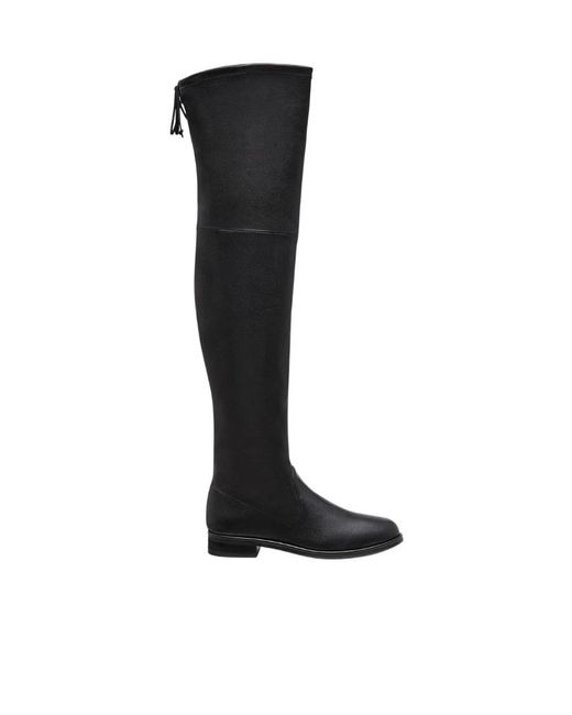 Stuart Weitzman Black Round-Headed Knee-Crossing Boots