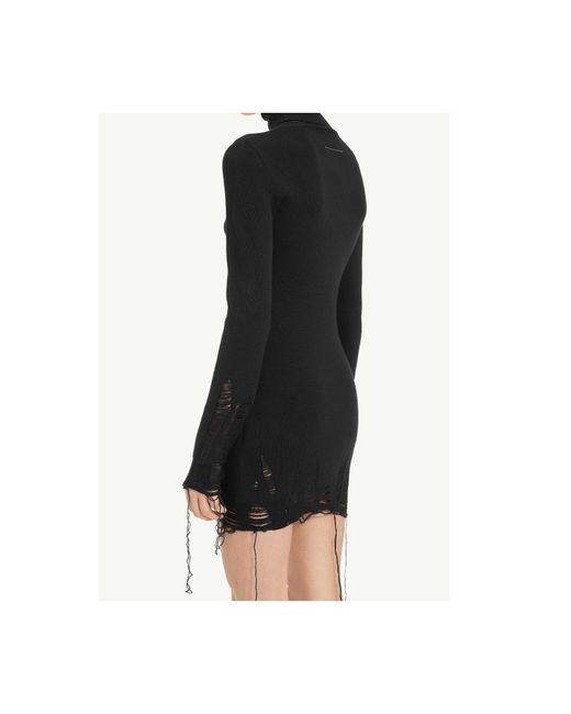 MM6 by Maison Margiela Black Roll Neck Distressed Mini Dress