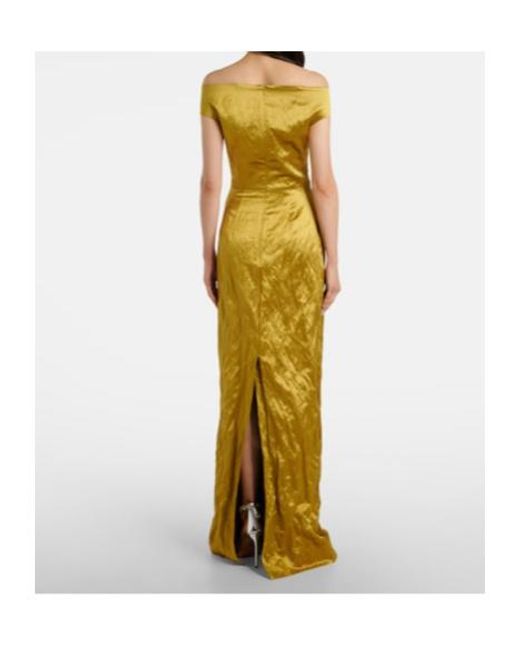 Erdem Metallic Embellished Off-Shoulder Satin Gown