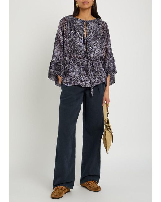 Isabel Marant Blue Tekia Printed Silk Blouse