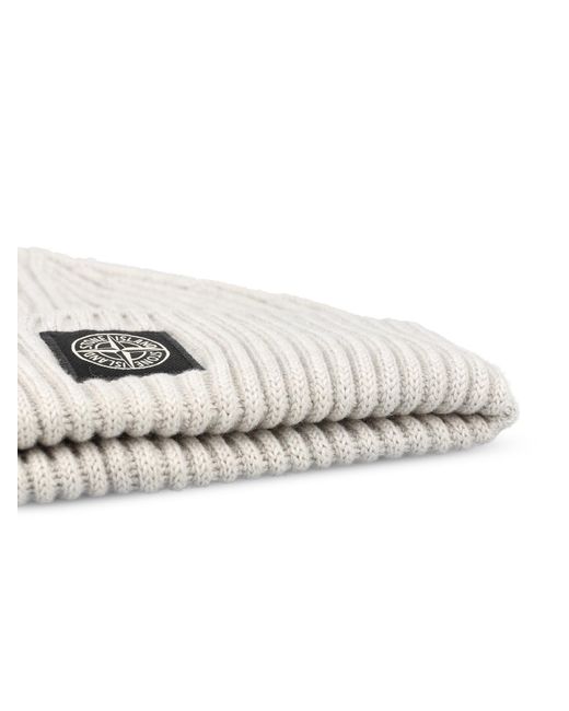 Stone Island White Turn-Up Knit Hat for men