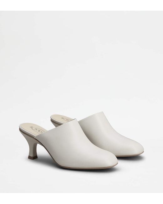 Tod's White Mid Heel Slip-On Mules
