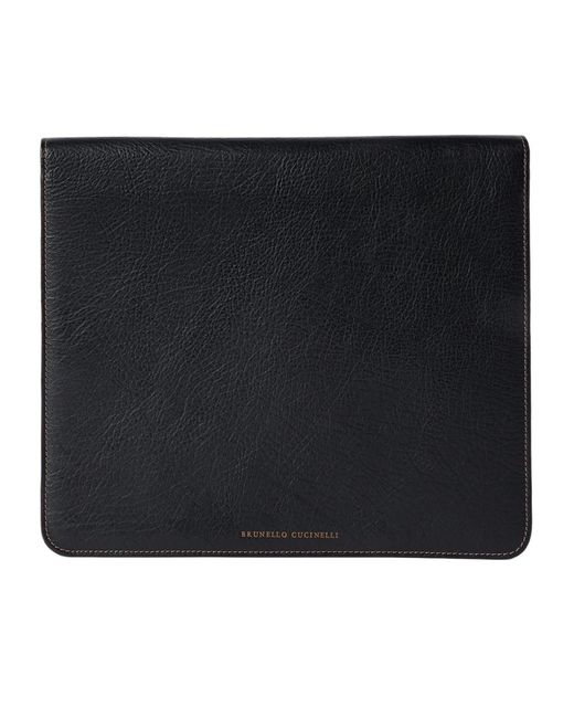 Brunello Cucinelli Black Logo-Debossed Leather Laptop Bag for men