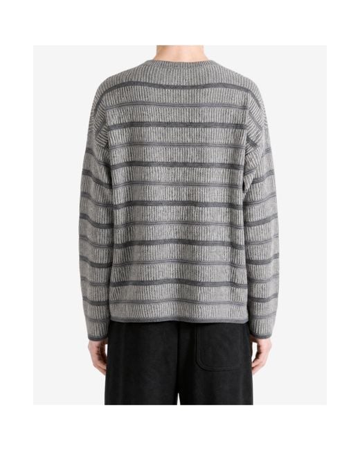 The Elder Statesman Gray Striped Button-Neck Sweater for men