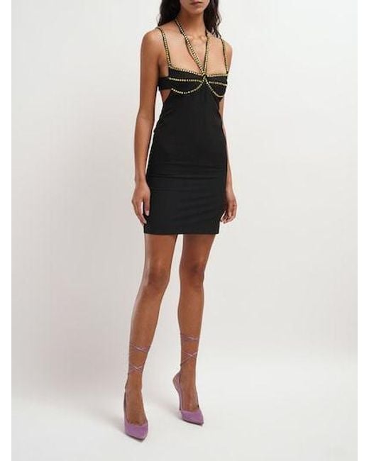 The Attico Black Crystal Crepe Coco Dress