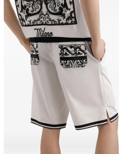 Dolce & Gabbana White Cotton Shorts With Print for men