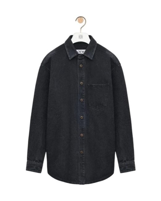 Loewe Blue Anagram-Patch Denim Overshirt for men