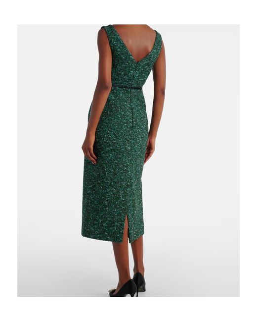 Erdem Green Tweed Midi Dress