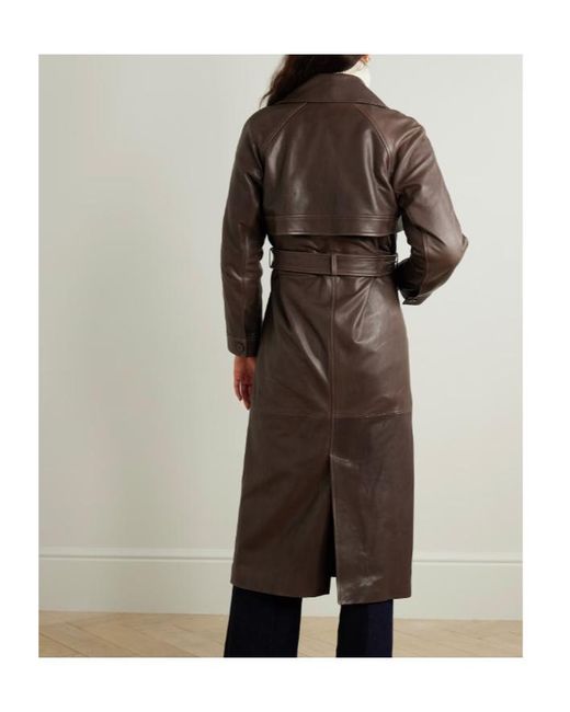 Nour Hammour Brown Valetta Double-Breasted Lace Leather Windbreaker