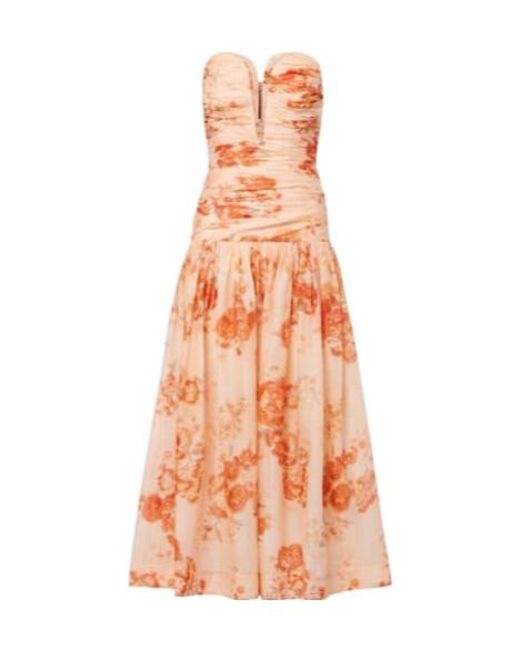 Zimmermann Orange Strapless Midi Dress