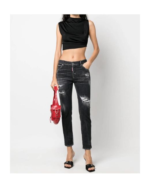 DSquared² Gray Straight-Leg Distressed Skinny Jeans