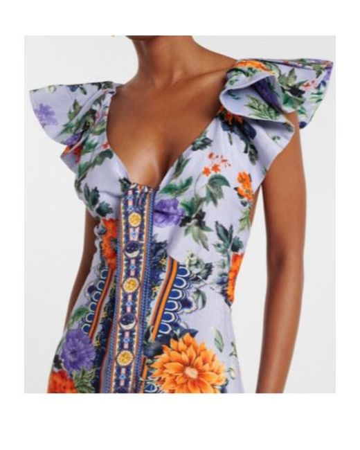 Camilla Blue Printed Linen And Silk Maxi Dress