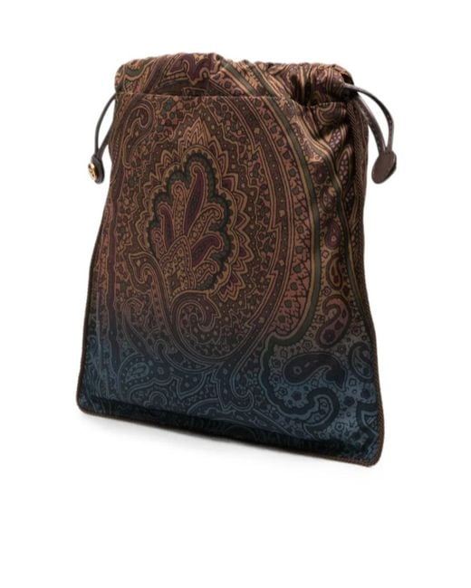 Etro Brown Paisley-Print Drawstring Tote Bag