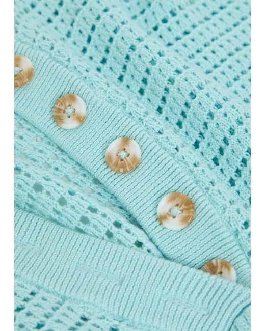 Varley Blue Cotton Hollow-Out Short Sleeve Top