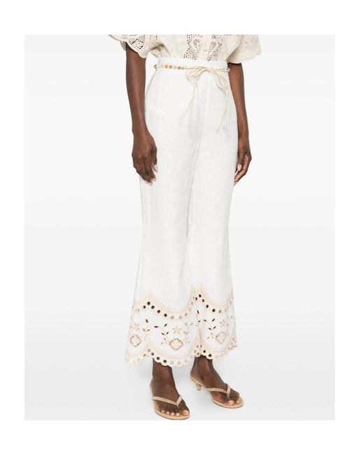 Zimmermann White Wanderlust Beaded Embroidered Trousers