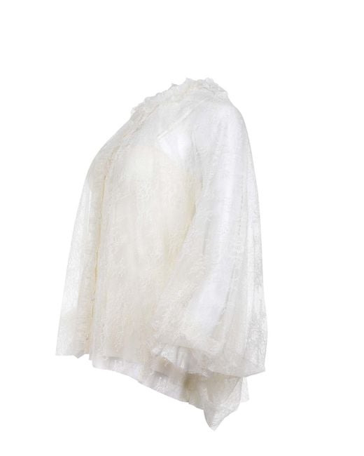 Philosophy Di Lorenzo Serafini White Ruffle Detailed Lace Blouse