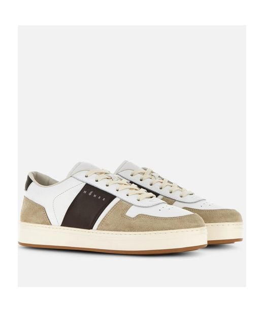 Hogan White H-Tv Logo Printed Panelled Sneakers for men