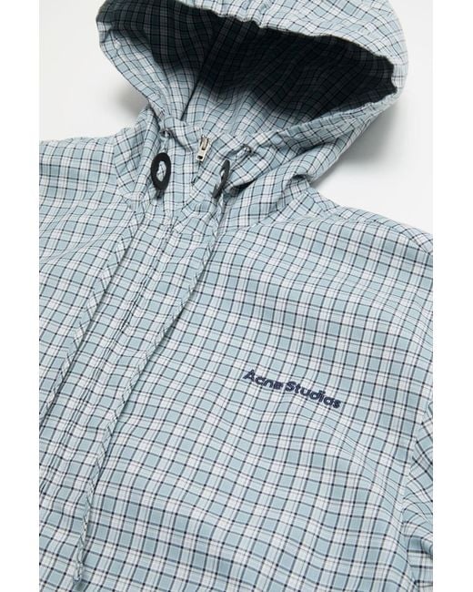Acne Blue Hooded Check Jacket