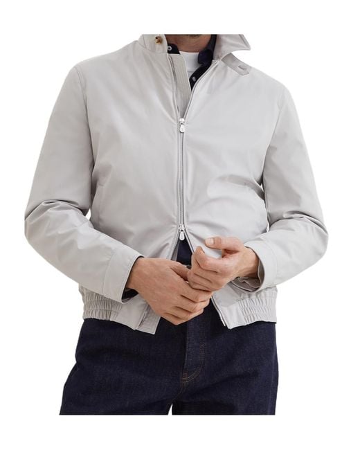 Brunello Cucinelli Gray High Neck Bomber Jacket for men