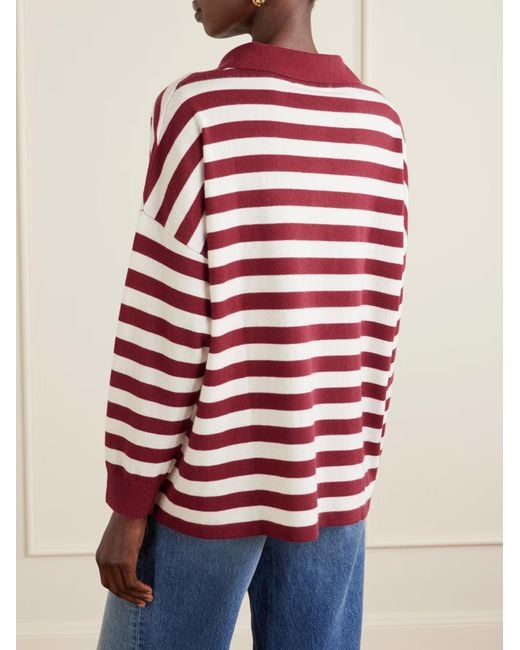arch4 Red Victoria Striped Cashmere Polo Collar Sweater