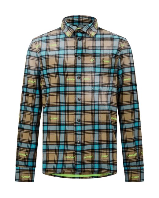 Off-White c/o Virgil Abloh Green Plaid Printed Long Sleeve Shirt for men