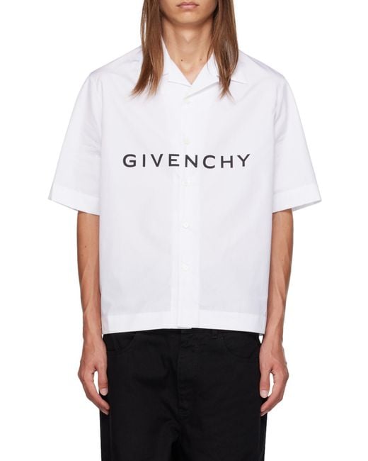 Givenchy White Logo Printed Short-Sleeved Shirt for men