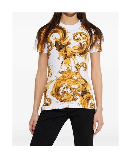 Versace Metallic Jeans Couture Baroque Printed Crewneck T-Shirt