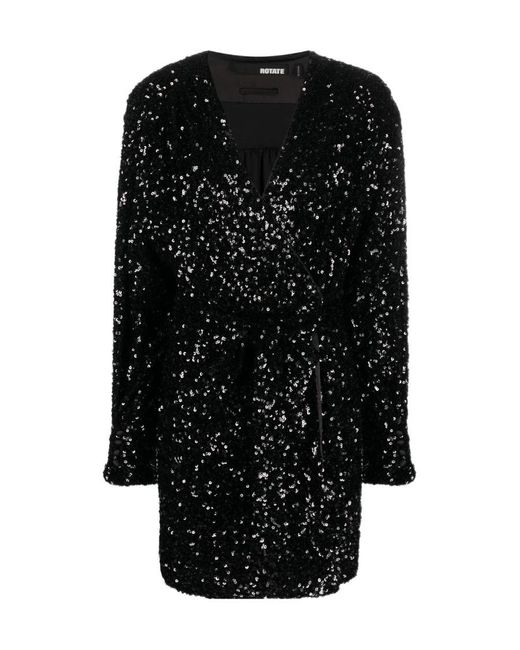ROTATE BIRGER CHRISTENSEN Black Long-Sleeved Deep V Dress