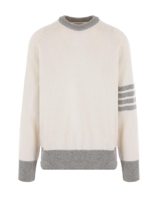 Thom Browne White Crewneck Knitted Jumper for men