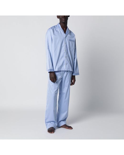 Tekla Blue Striped Long-Sleeve Pajama Shirt for men