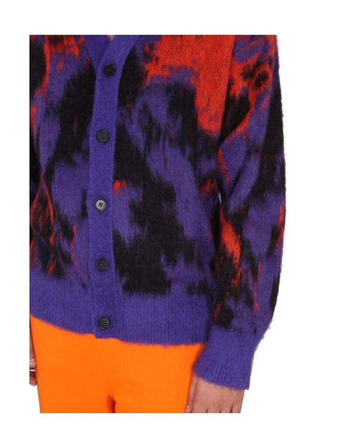 MSGM Blue Abstract Printed Long-Sleeved Cardigan for men