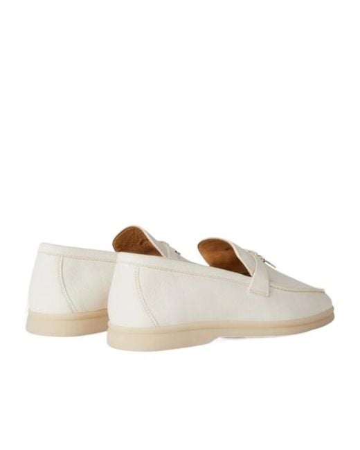 Loro Piana White Summer Charms Walk Round-Headed Stitching Loafers