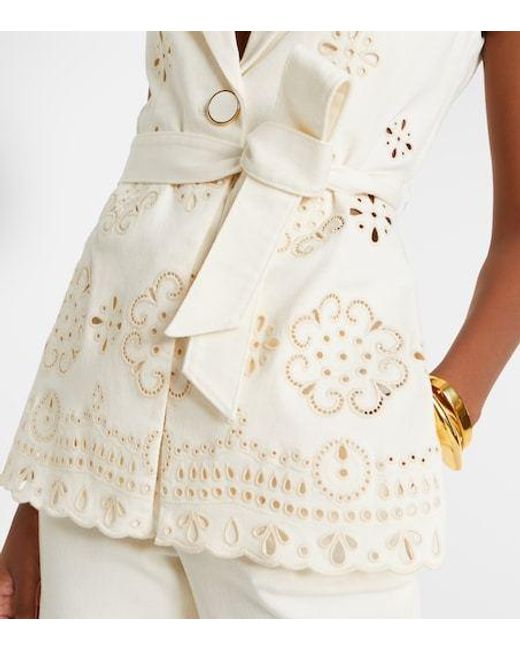 Veronica Beard White Townes Eyelet Cotton Twill Vest