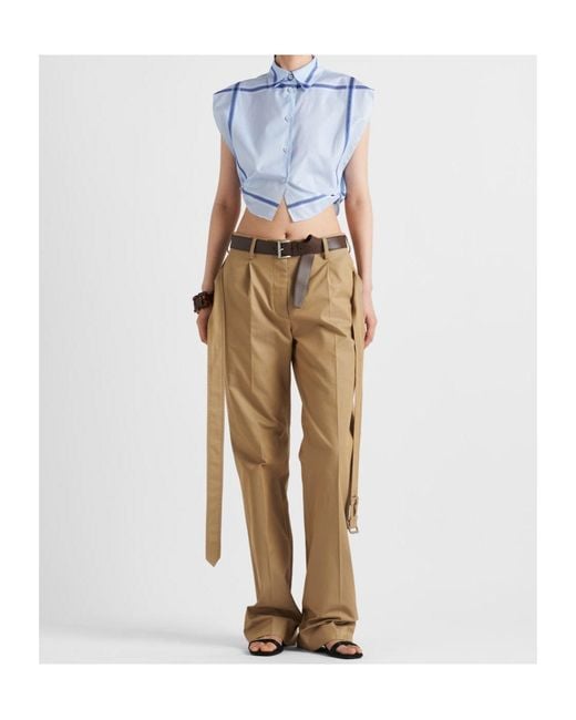 Prada Natural Belted Twill Trousers