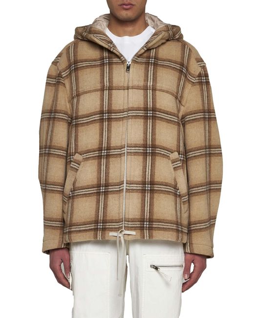 Isabel Marant Brown Checked Hooded Drawstring-Trim Jacket for men