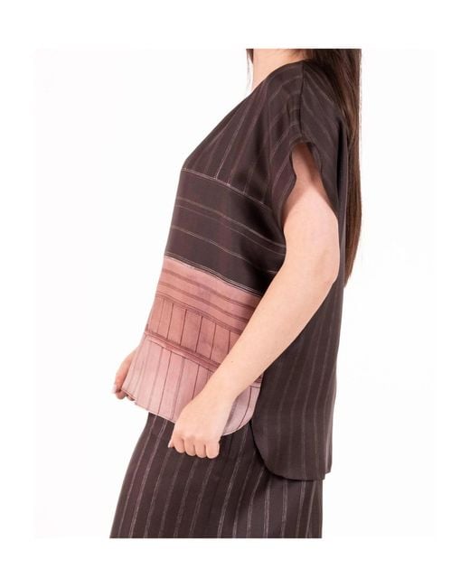 Alysi Red Vertical-Stripe Silk Blouse