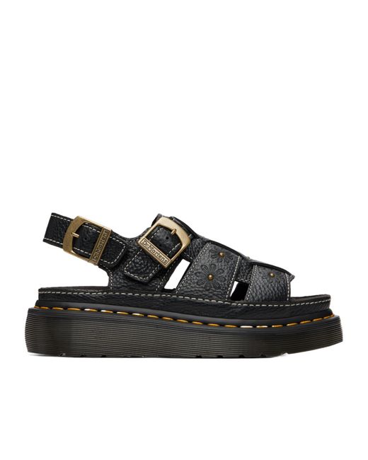Dr. Martens Black Wrenlie Flower-Embossed Buckled Sandals