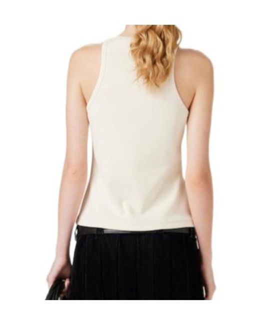 Miu Miu Natural Logo-Embellished Ribbed Sleeveless Top