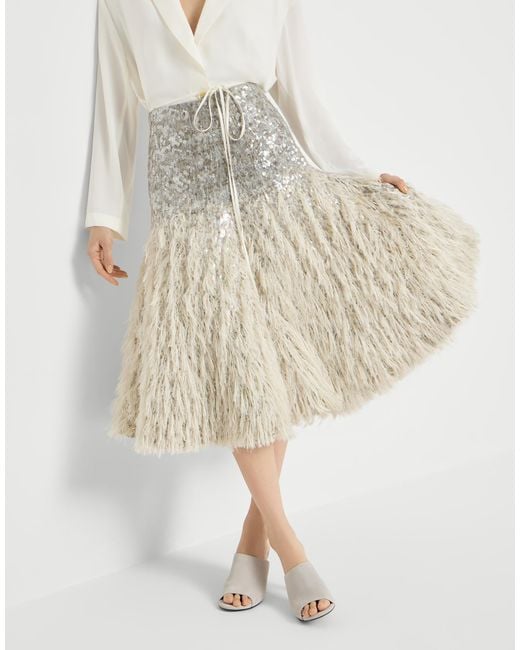Brunello Cucinelli Natural Dazzling Fil Coupé Midi Skirt