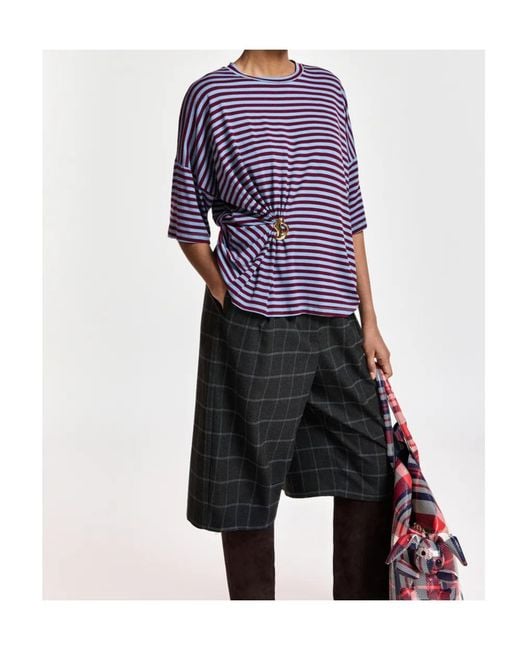 Essentiel Antwerp Blue Kriss Striped Brooch T-Shirt