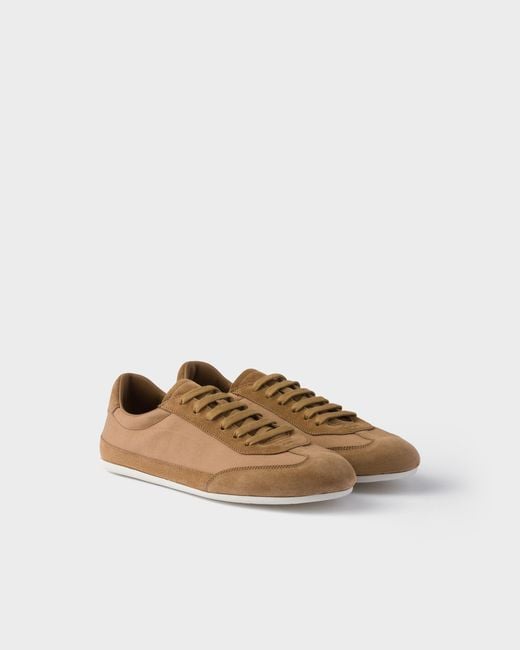 Prada Brown Suede And Fabric Sneakers for men