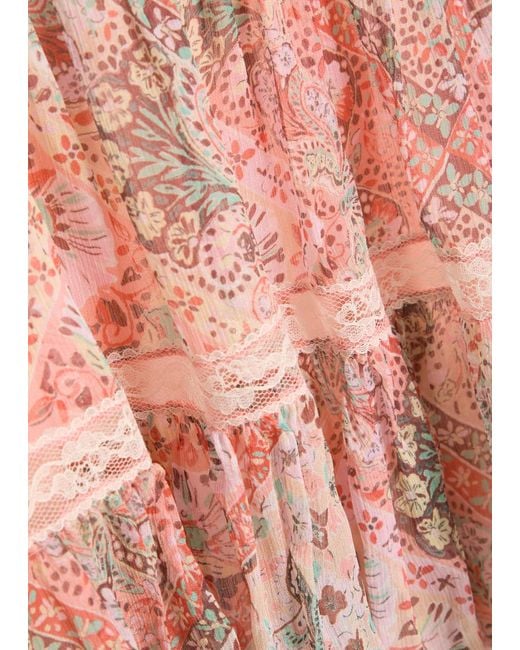 Rixo Pink Patterned Georgette Mini Dress