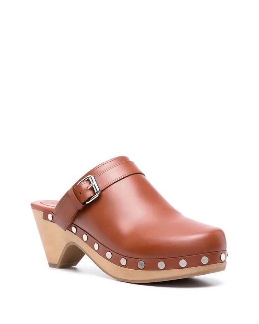 Isabel Marant Brown Stud-Embellished Mid-Heel Mules
